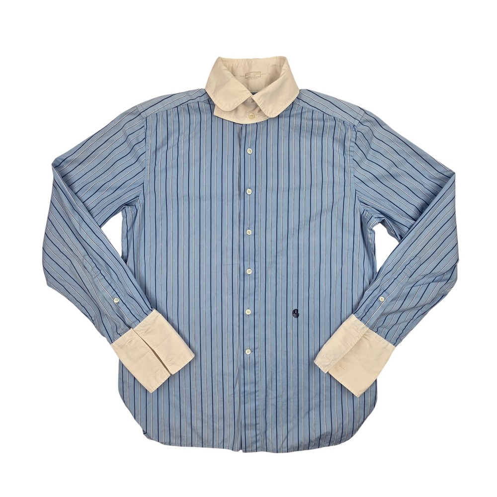 Black Label Ralph Lauren Blue Striped Banker Shirt French Cuff Shirt Size 10